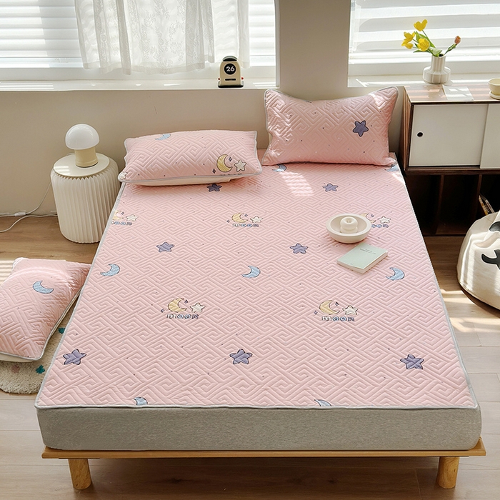 91家纺网 家纺一手货源 找家纺 舒居家纺 2026新款卡通可爱全棉床护垫软床垫垫子-大床图 月之心-粉