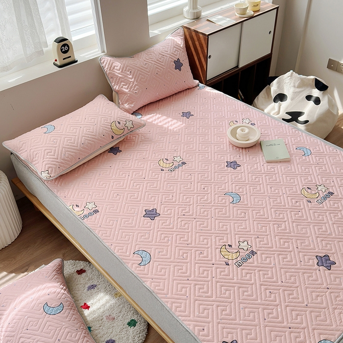 91家纺网 家纺一手货源 找家纺 舒居家纺 2026新款卡通可爱全棉床护垫软床垫垫子-大床图 月之心-粉