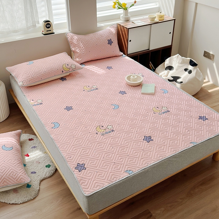 91家纺网 家纺一手货源 找家纺 舒居家纺 2026新款卡通可爱全棉床护垫软床垫垫子-大床图 月之心-粉