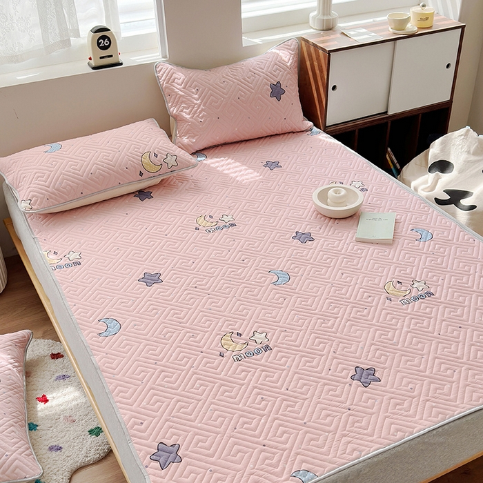 91家纺网 家纺一手货源 找家纺 舒居家纺 2026新款卡通可爱全棉床护垫软床垫垫子-大床图 月之心-粉