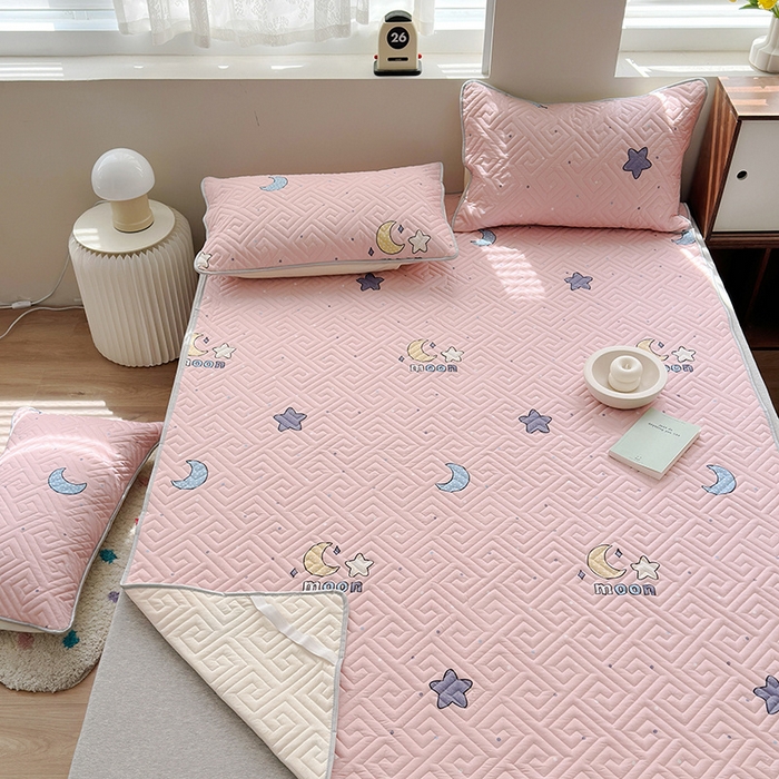 91家纺网 家纺一手货源 找家纺 舒居家纺 2026新款卡通可爱全棉床护垫软床垫垫子-大床图 月之心-粉