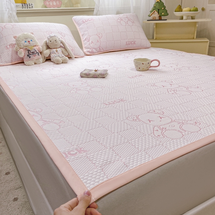 春寻家纺 2026春夏新款A类凉感凉豆豆提花凉席席子 幸运熊-粉-床席款