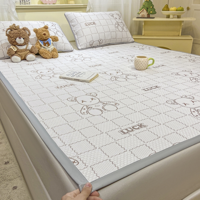 春寻家纺 2026春夏新款A类凉感凉豆豆提花凉席席子 幸运熊-咖-床席款