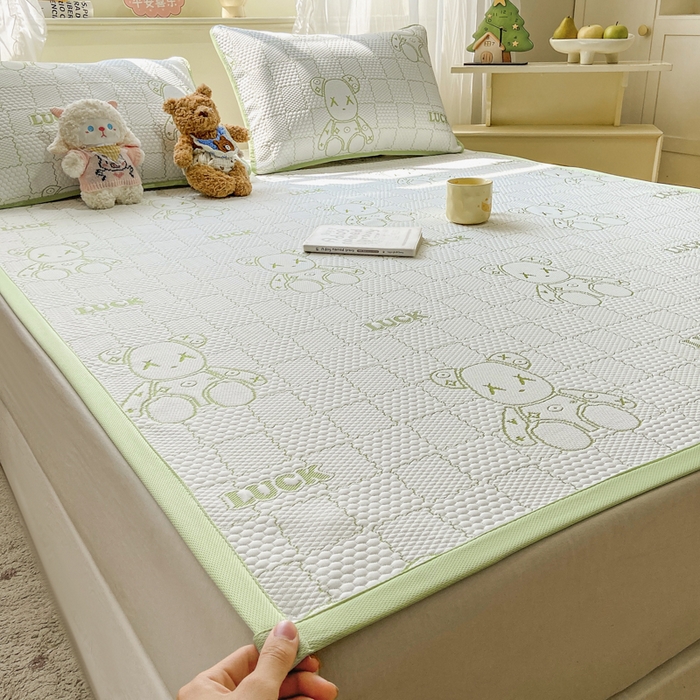 春寻家纺 2026春夏新款A类凉感凉豆豆提花凉席席子 幸运熊-绿-床席款