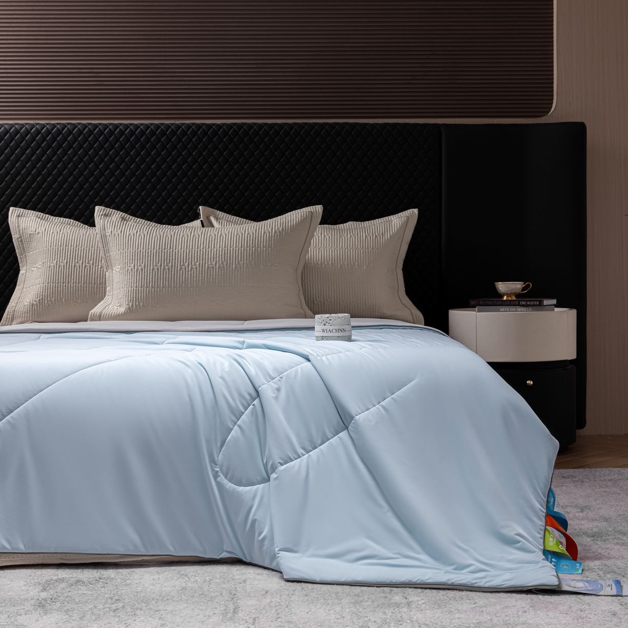 91家纺网 家纺一手货源 找家纺 丽卡家纺 2026新款冰萃锦氨零度凉感夏被空调被夏凉被 蓝色