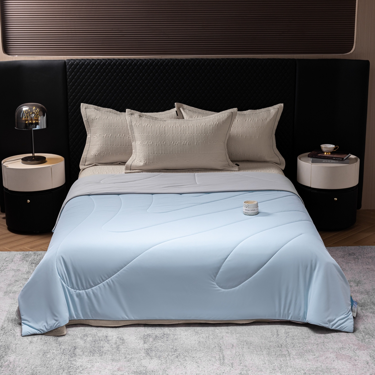 91家纺网 家纺一手货源 找家纺 丽卡家纺 2026新款冰萃锦氨零度凉感夏被空调被夏凉被 蓝色