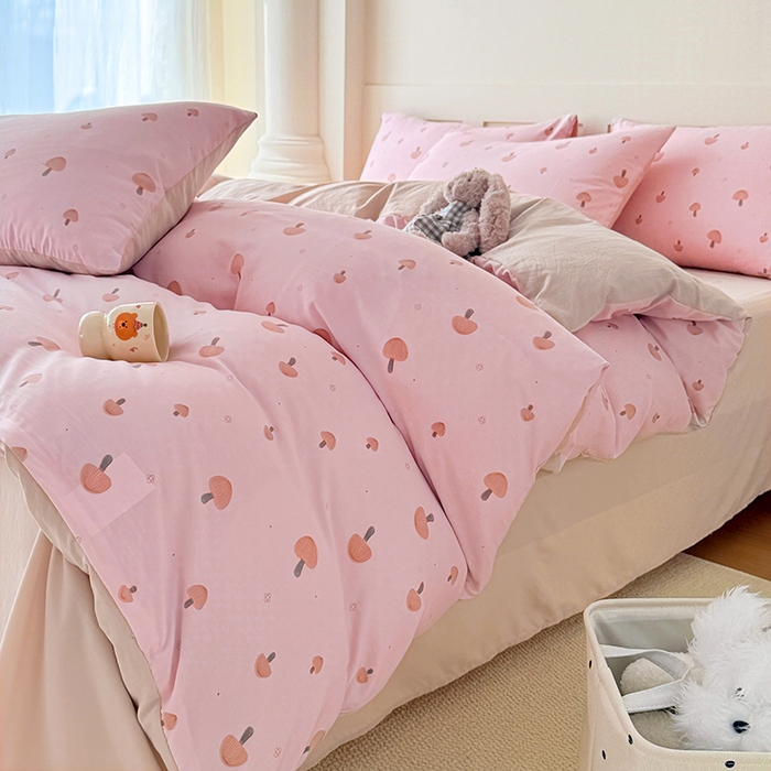 91家纺网 家纺一手货源 找家纺 家贝爱 2026新款云感棉单被套被套单件 粉蘑菇园