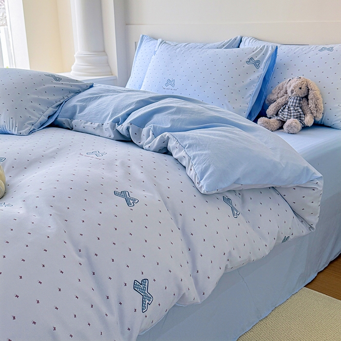 家贝爱 2026新款云感棉单被套被套单件 蓝蝴蝶结