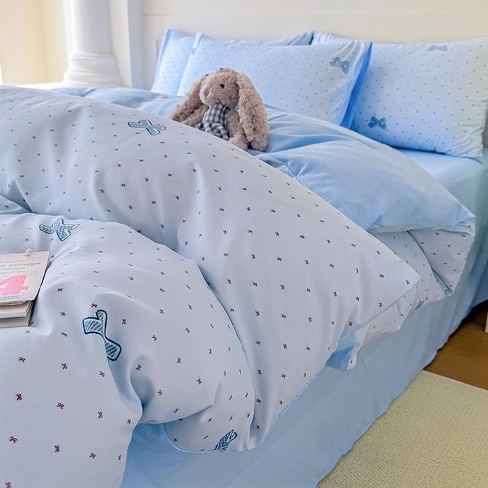 91家纺网 家纺一手货源 找家纺 家贝爱 2026新款云感棉单被套被套单件 蓝蝴蝶结