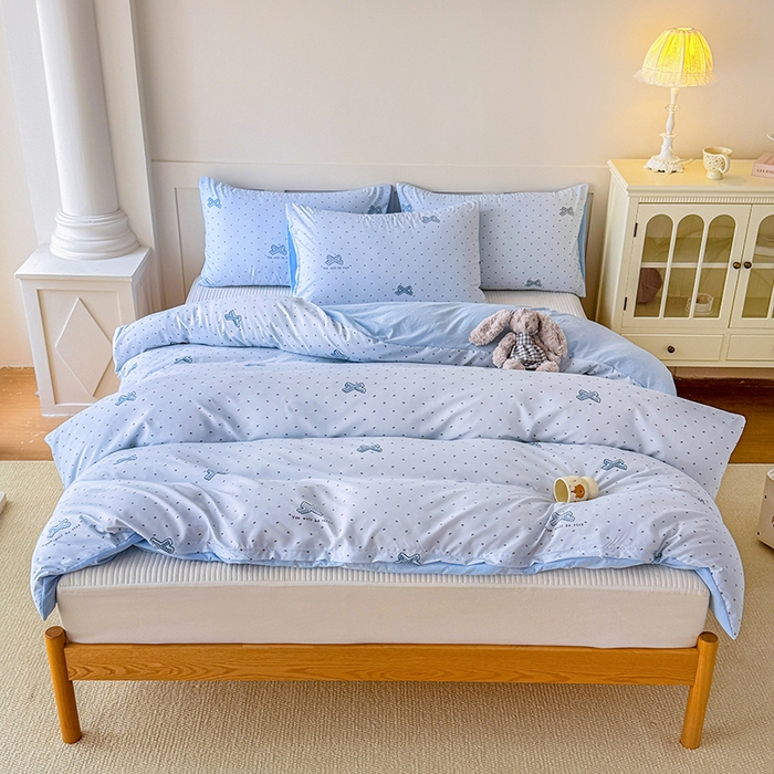 91家纺网 家纺一手货源 找家纺 家贝爱 2026新款云感棉单被套被套单件 蓝蝴蝶结