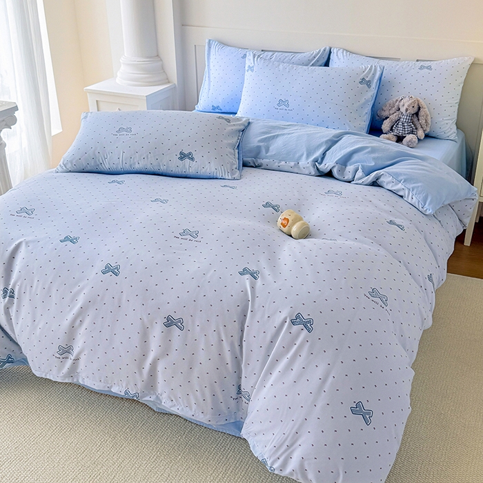 91家纺网 家纺一手货源 找家纺 家贝爱 2026新款云感棉单被套被套单件 蓝蝴蝶结