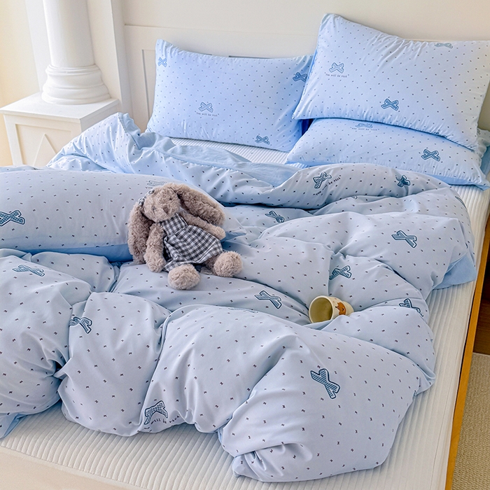 91家纺网 家纺一手货源 找家纺 家贝爱 2026新款云感棉单被套被套单件 蓝蝴蝶结