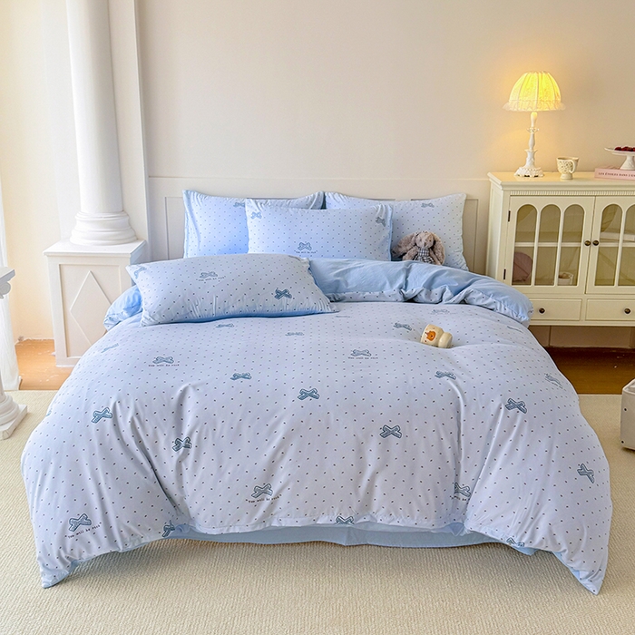 91家纺网 家纺一手货源 找家纺 家贝爱 2026新款云感棉单被套被套单件 蓝蝴蝶结