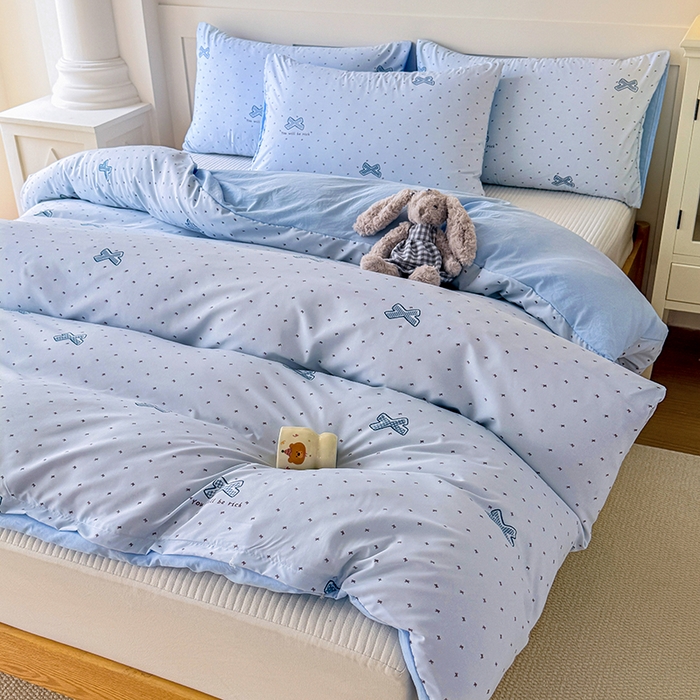 91家纺网 家纺一手货源 找家纺 家贝爱 2026新款云感棉单被套被套单件 蓝蝴蝶结