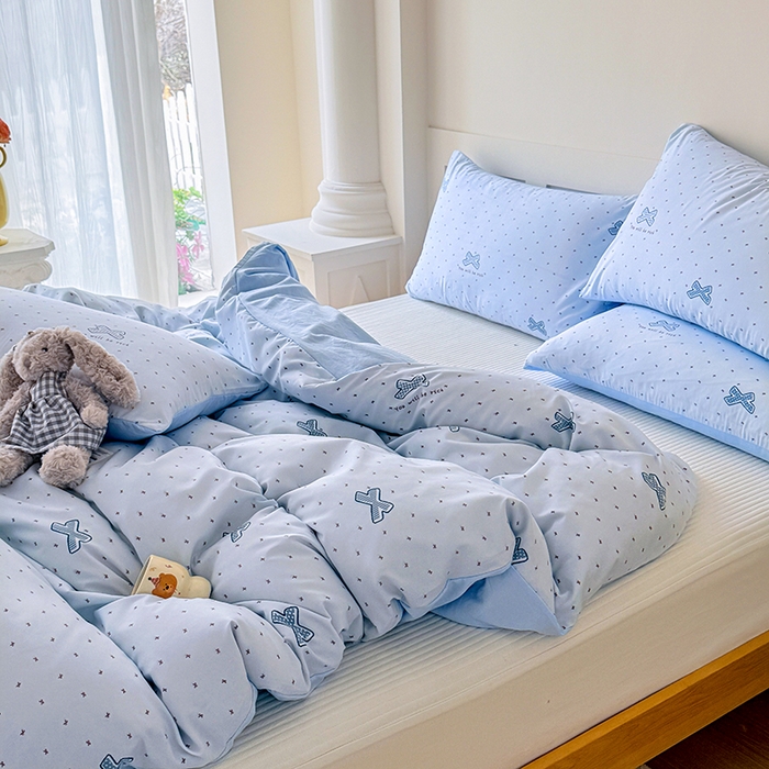 91家纺网 家纺一手货源 找家纺 家贝爱 2026新款云感棉单被套被套单件 蓝蝴蝶结