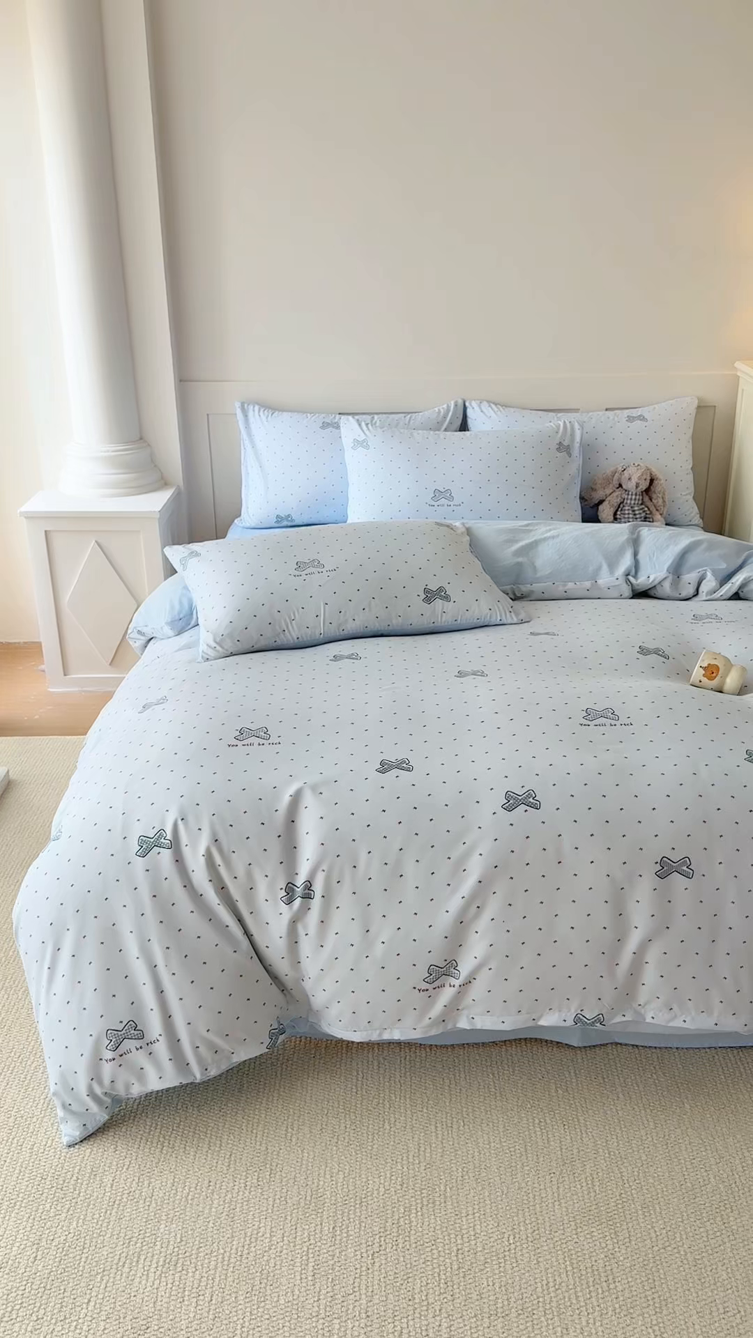 91家纺网 家纺一手货源 找家纺 家贝爱 2026新款云感棉单被套被套单件 蓝蝴蝶结