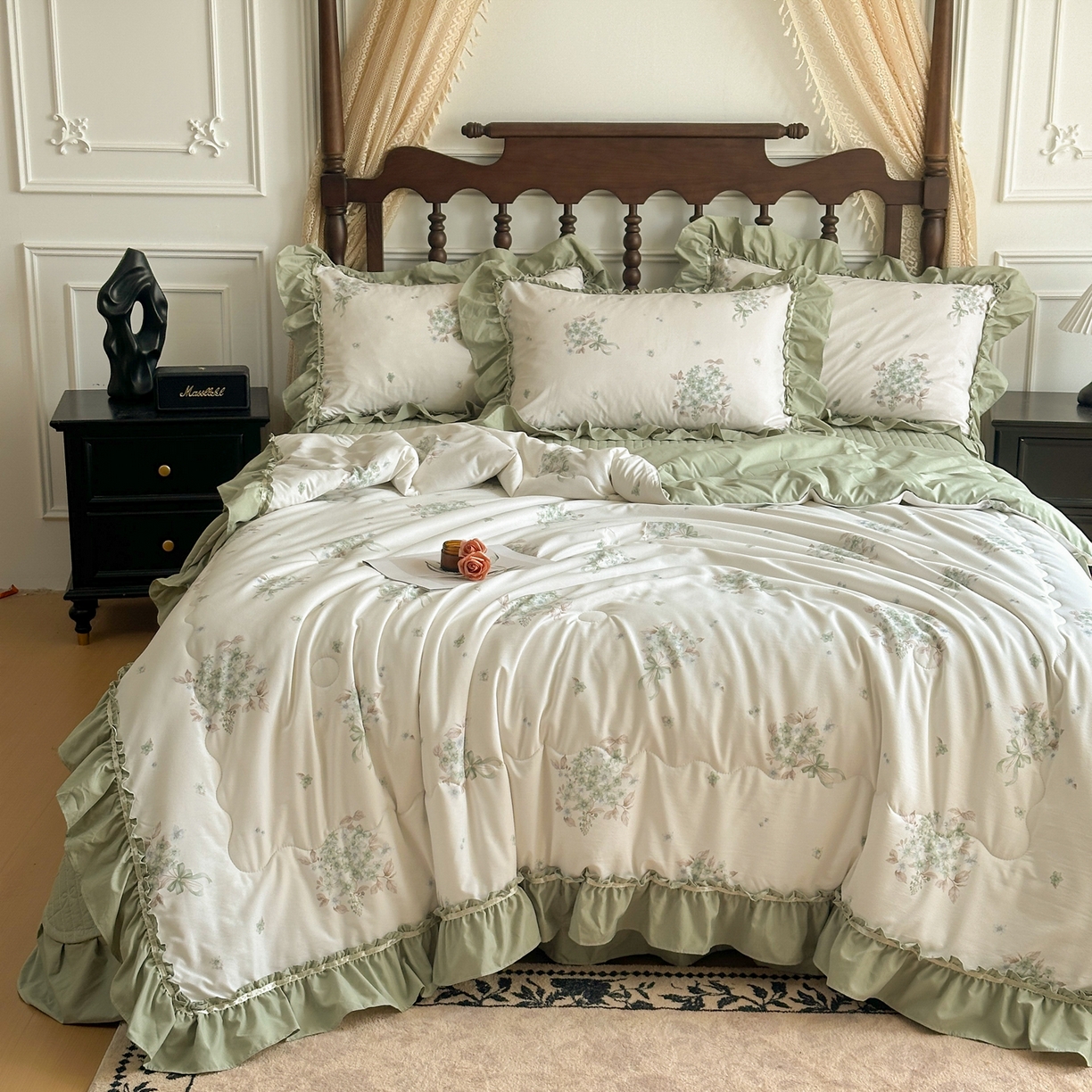 91家纺网 家纺一手货源 找家纺 星光耀 2026新款A类凉感天丝棉夏被床盖四件套 花束