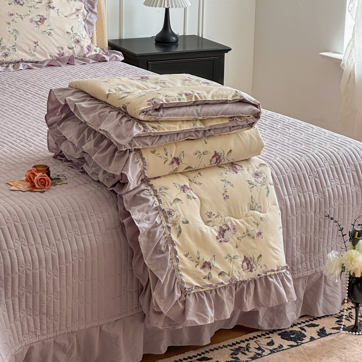 91家纺网 家纺一手货源 找家纺 星光耀 2026新款A类凉感天丝棉夏被床盖四件套 安妮