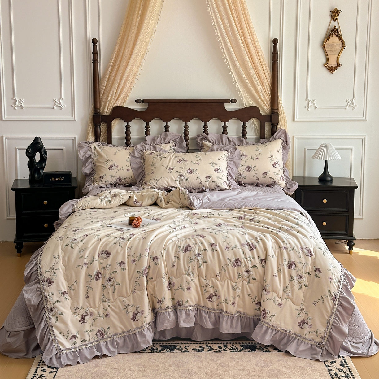 91家纺网 家纺一手货源 找家纺 星光耀 2026新款A类凉感天丝棉夏被床盖四件套 安妮