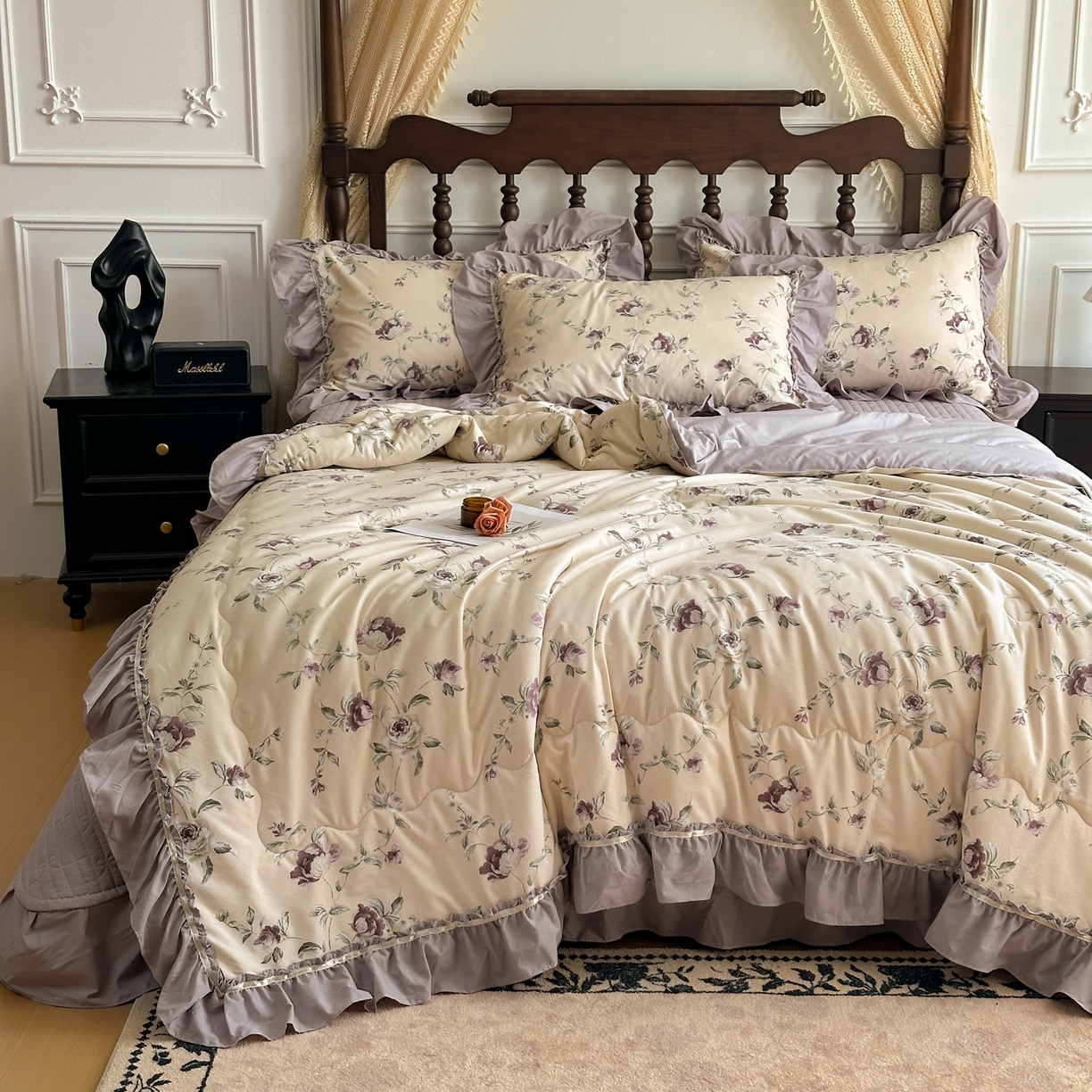 91家纺网 家纺一手货源 找家纺 星光耀 2026新款A类凉感天丝棉夏被床盖四件套 安妮