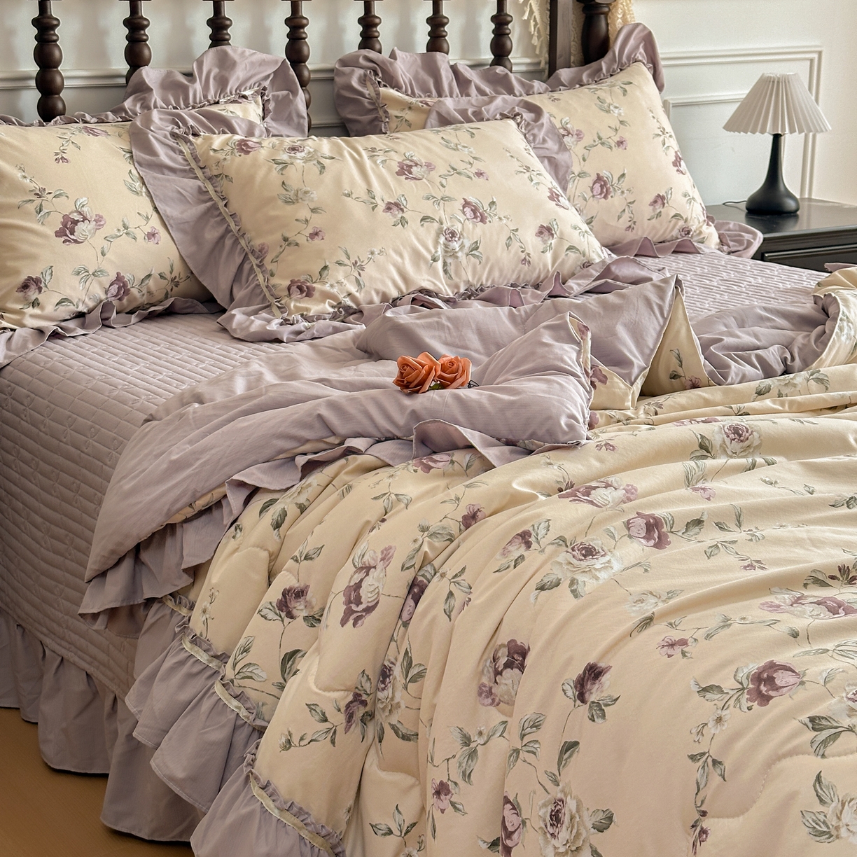 91家纺网 家纺一手货源 找家纺 星光耀 2026新款A类凉感天丝棉夏被床盖四件套 安妮