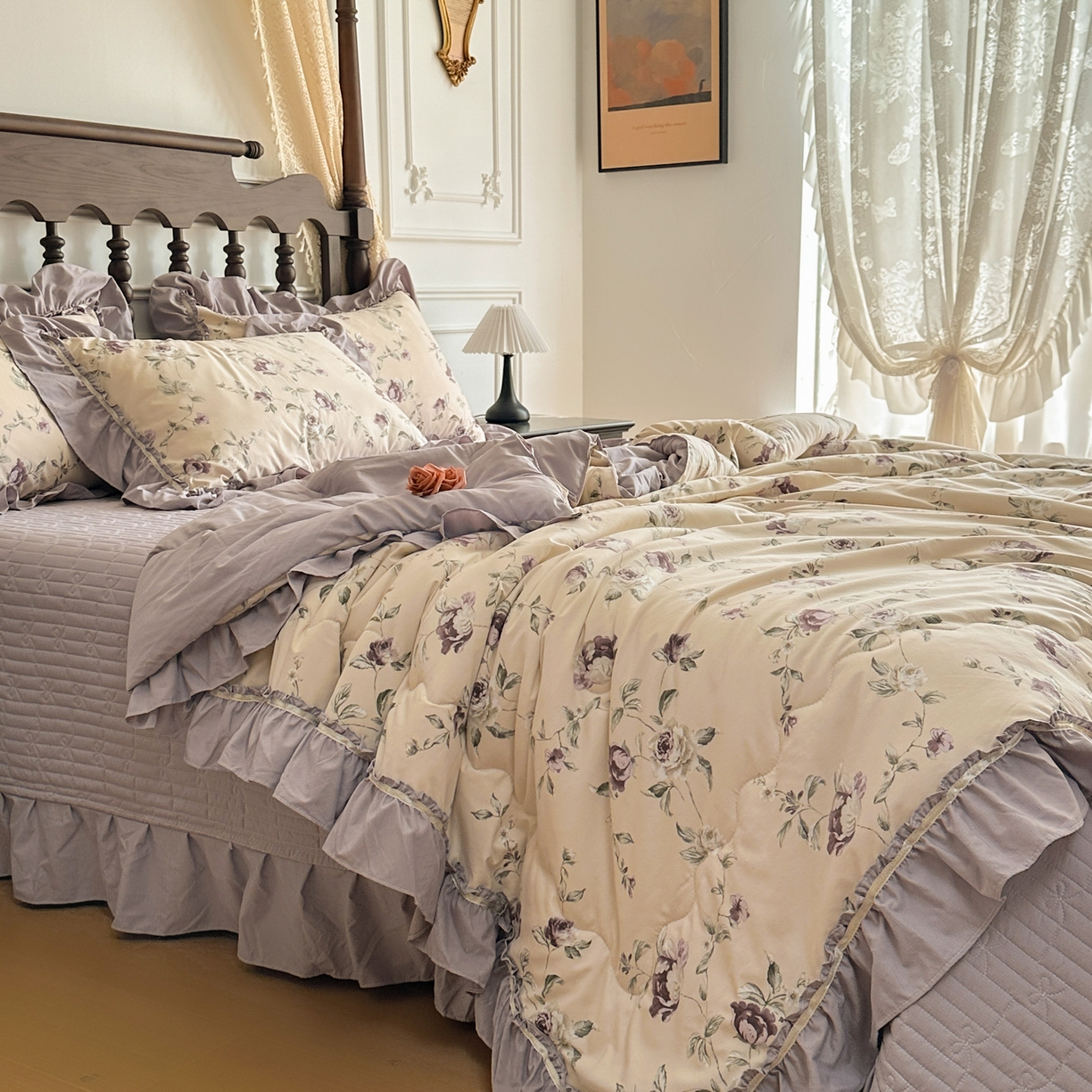 91家纺网 家纺一手货源 找家纺 星光耀 2026新款A类凉感天丝棉夏被床盖四件套 安妮