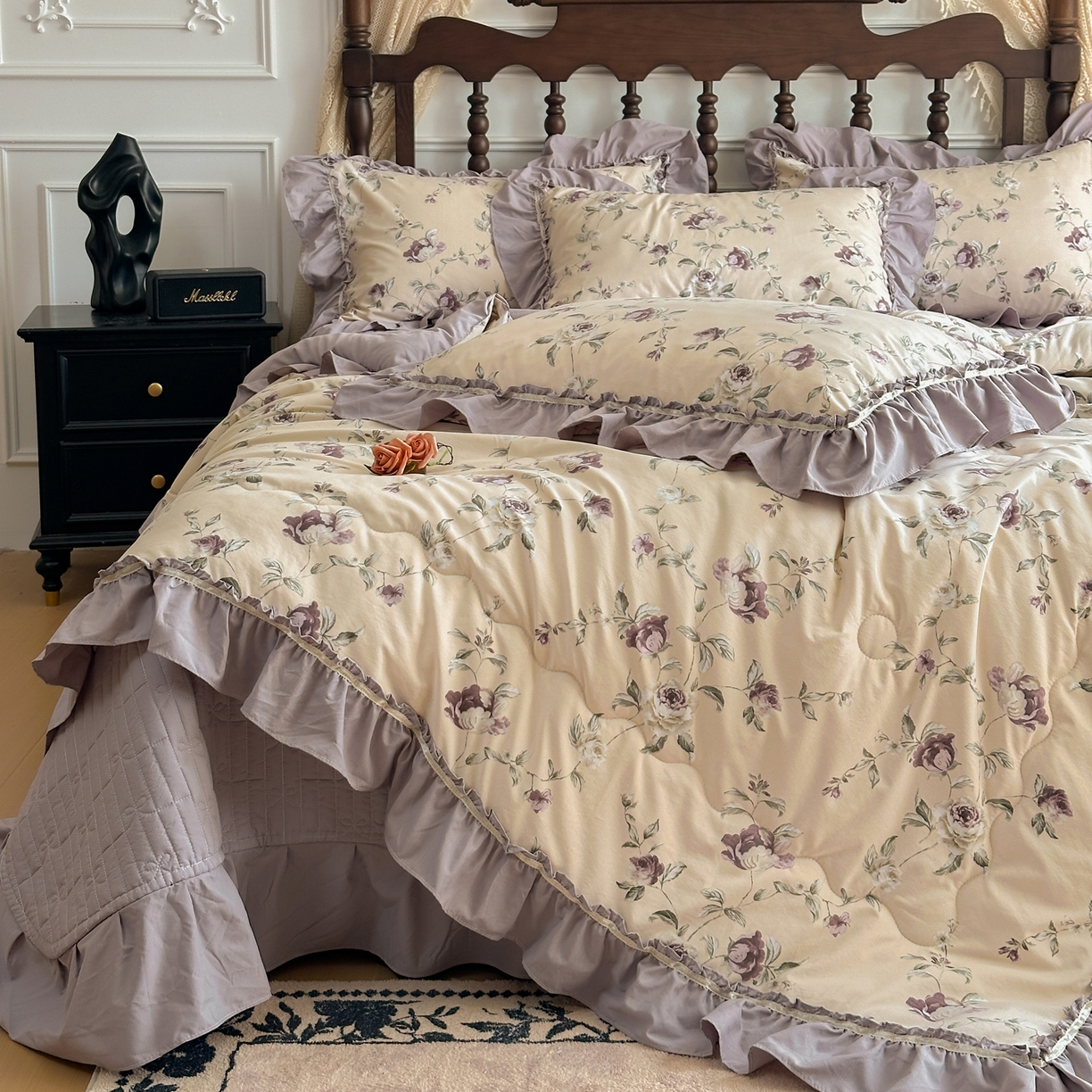 91家纺网 家纺一手货源 找家纺 星光耀 2026新款A类凉感天丝棉夏被床盖四件套 安妮