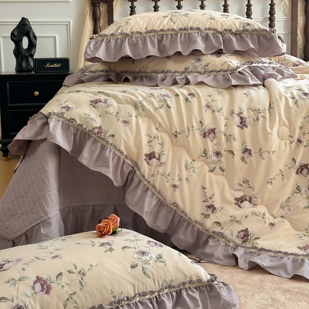 91家纺网 家纺一手货源 找家纺 星光耀 2026新款A类凉感天丝棉夏被床盖四件套 安妮