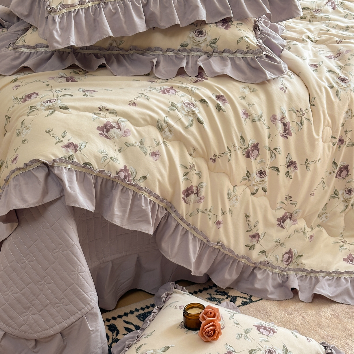 91家纺网 家纺一手货源 找家纺 星光耀 2026新款A类凉感天丝棉夏被床盖四件套 安妮