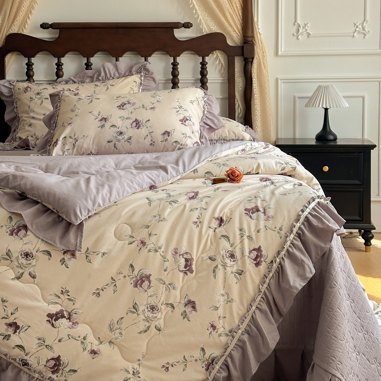 91家纺网 家纺一手货源 找家纺 星光耀 2026新款A类凉感天丝棉夏被床盖四件套 安妮