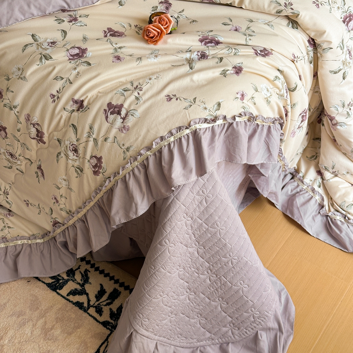 91家纺网 家纺一手货源 找家纺 星光耀 2026新款A类凉感天丝棉夏被床盖四件套 安妮