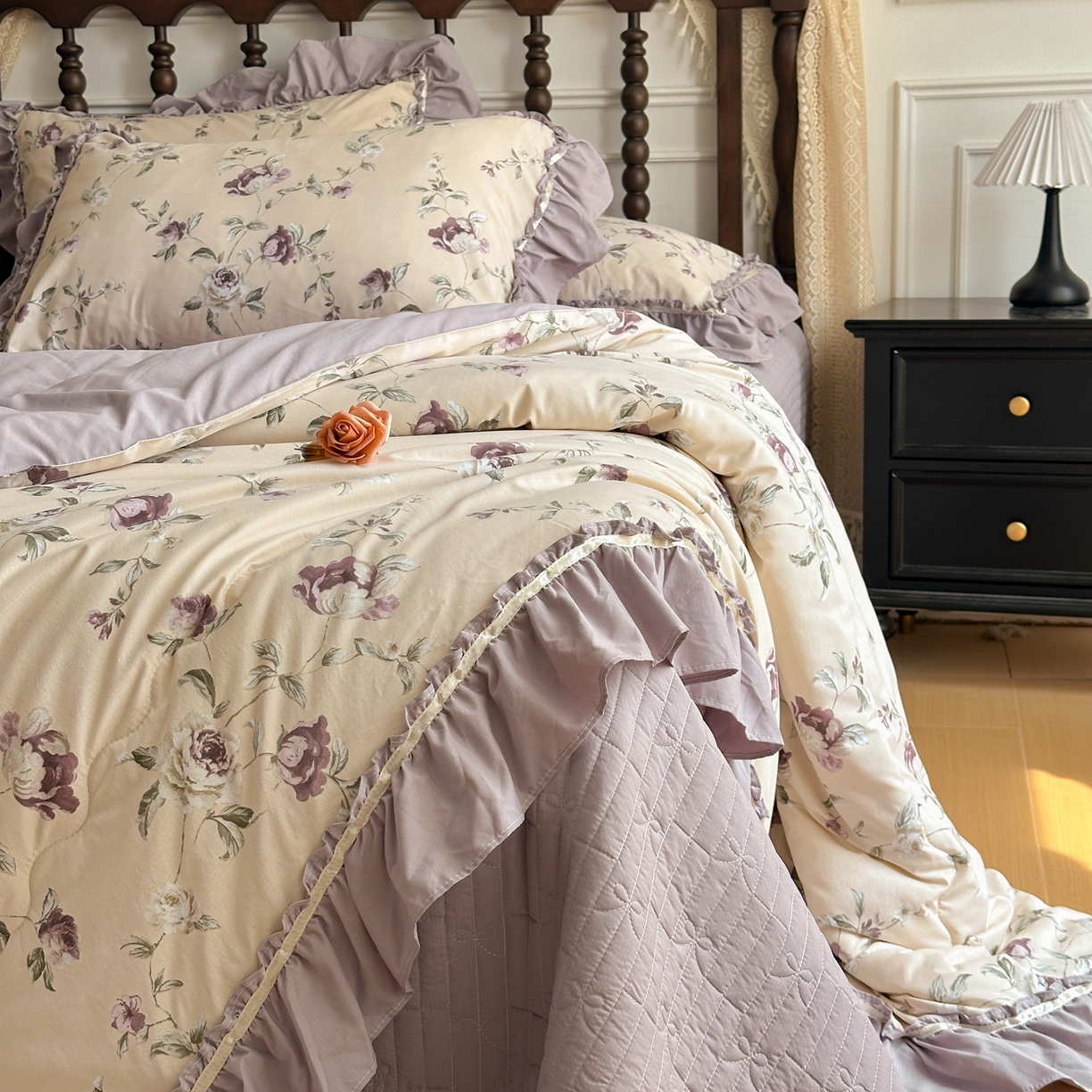 91家纺网 家纺一手货源 找家纺 星光耀 2026新款A类凉感天丝棉夏被床盖四件套 安妮