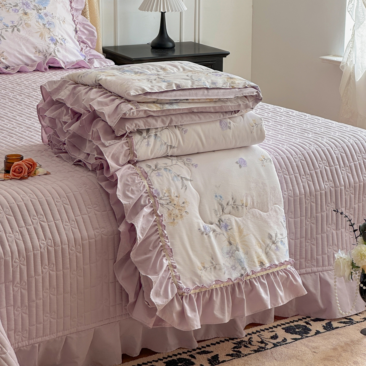 91家纺网 家纺一手货源 找家纺 星光耀 2026新款A类凉感天丝棉夏被床盖四件套 华尔兹