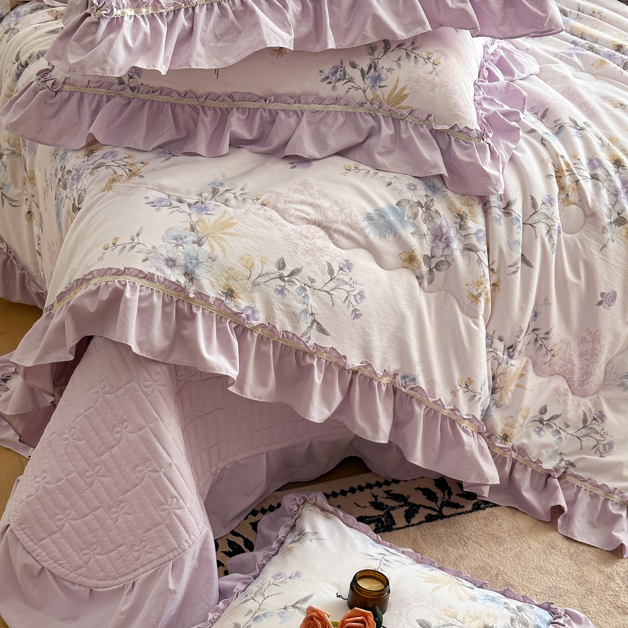 91家纺网 家纺一手货源 找家纺 星光耀 2026新款A类凉感天丝棉夏被床盖四件套 华尔兹