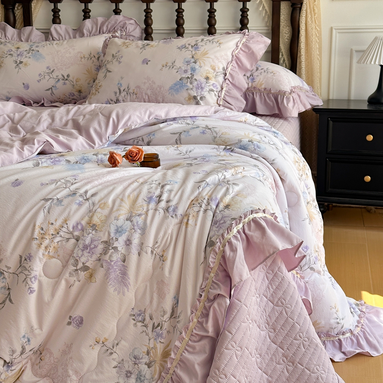 91家纺网 家纺一手货源 找家纺 星光耀 2026新款A类凉感天丝棉夏被床盖四件套 华尔兹