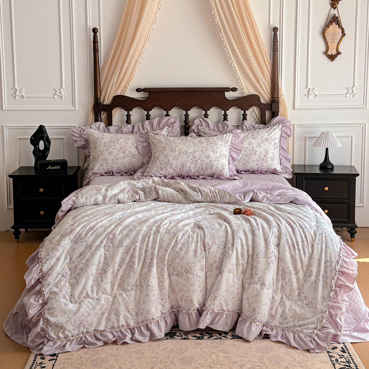 91家纺网 家纺一手货源 找家纺 星光耀 2026新款A类凉感天丝棉夏被床盖四件套 佳期紫