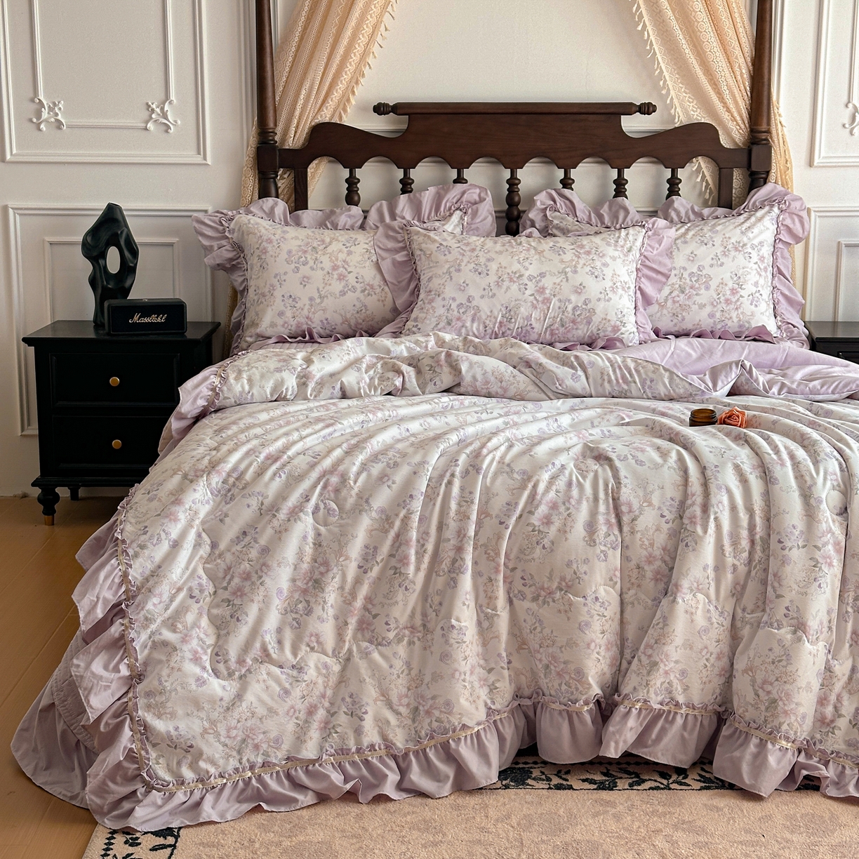 91家纺网 家纺一手货源 找家纺 星光耀 2026新款A类凉感天丝棉夏被床盖四件套 佳期紫