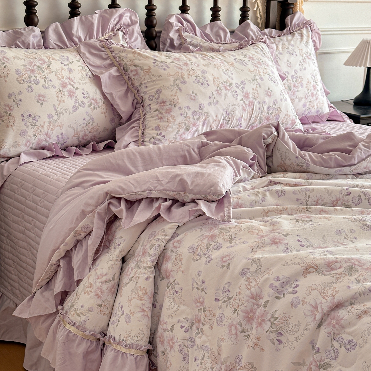 91家纺网 家纺一手货源 找家纺 星光耀 2026新款A类凉感天丝棉夏被床盖四件套 佳期紫