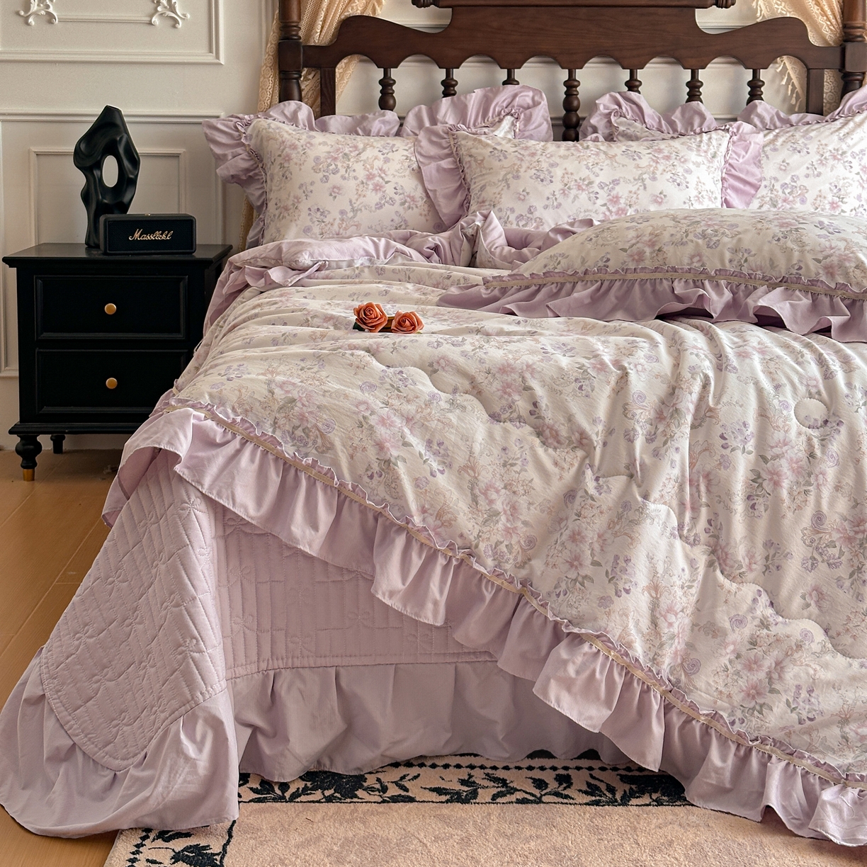 91家纺网 家纺一手货源 找家纺 星光耀 2026新款A类凉感天丝棉夏被床盖四件套 佳期紫