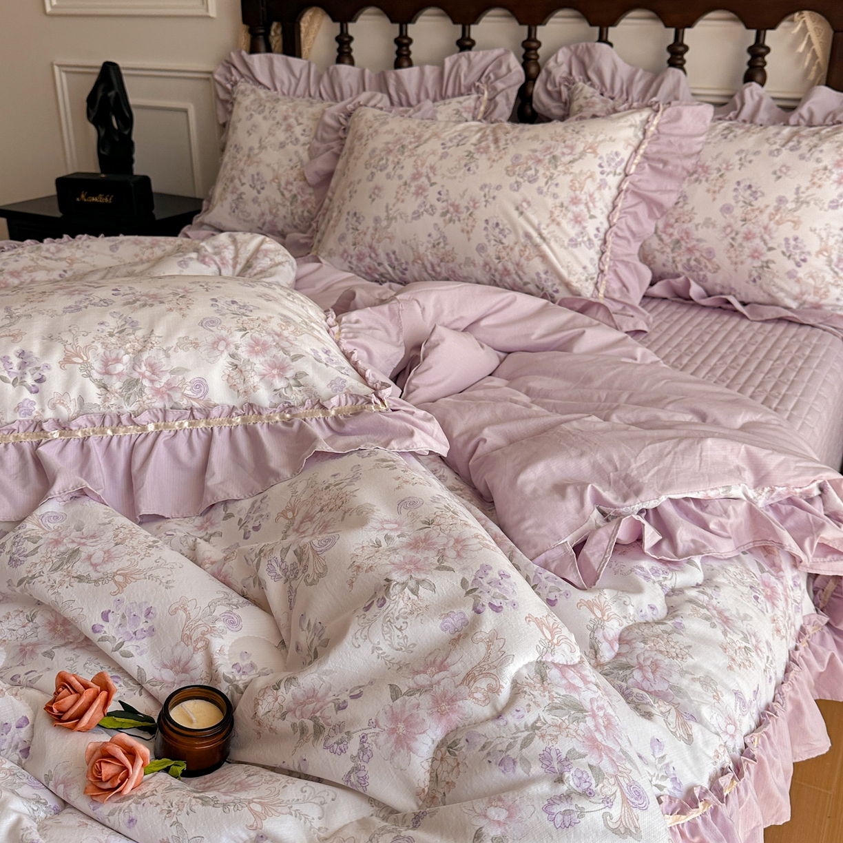 91家纺网 家纺一手货源 找家纺 星光耀 2026新款A类凉感天丝棉夏被床盖四件套 佳期紫