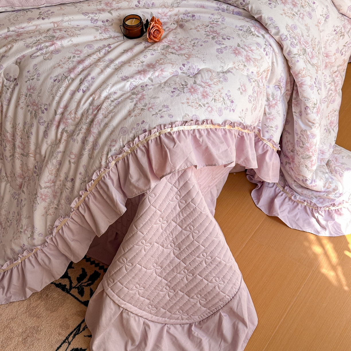 91家纺网 家纺一手货源 找家纺 星光耀 2026新款A类凉感天丝棉夏被床盖四件套 佳期紫