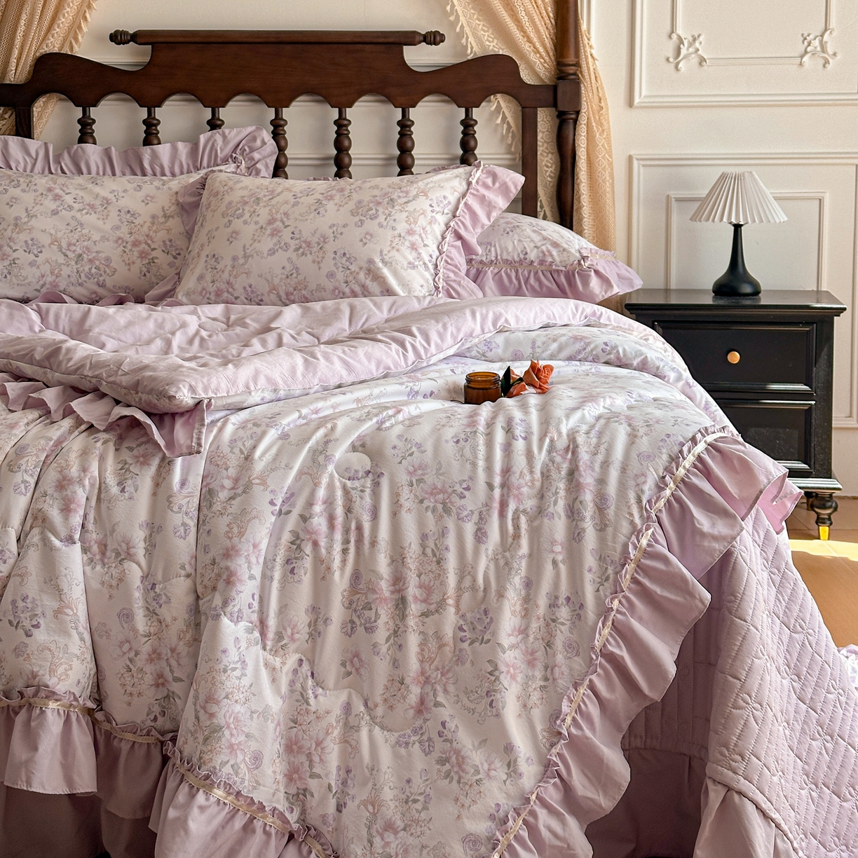 91家纺网 家纺一手货源 找家纺 星光耀 2026新款A类凉感天丝棉夏被床盖四件套 佳期紫