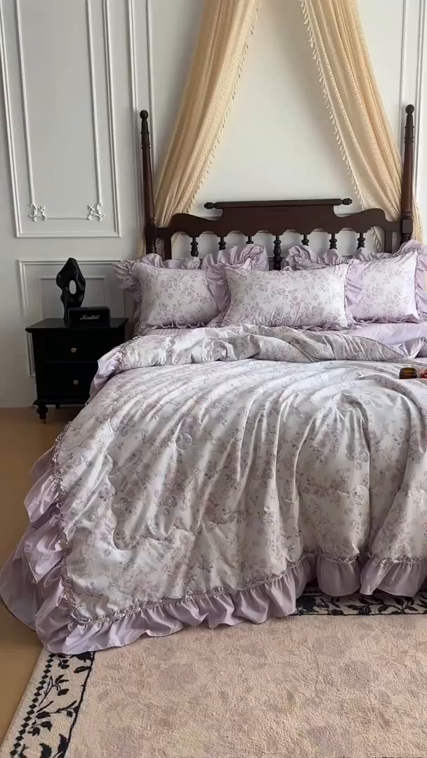 91家纺网 家纺一手货源 找家纺 星光耀 2026新款A类凉感天丝棉夏被床盖四件套 佳期紫