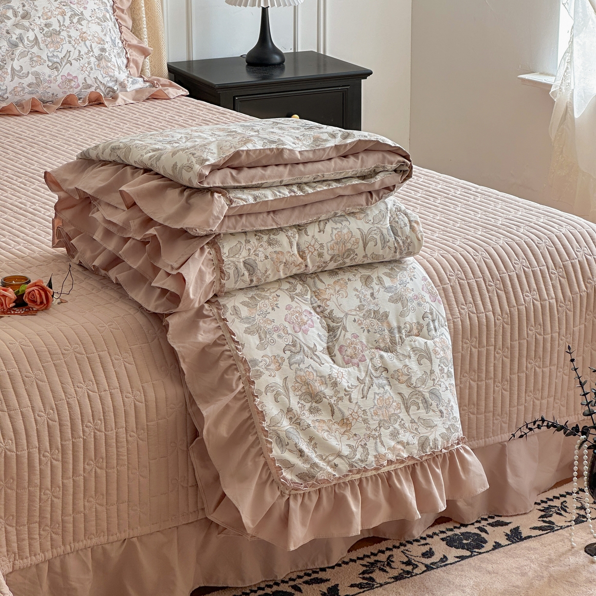 91家纺网 家纺一手货源 找家纺 星光耀 2026新款A类凉感天丝棉夏被床盖四件套 凯西亚