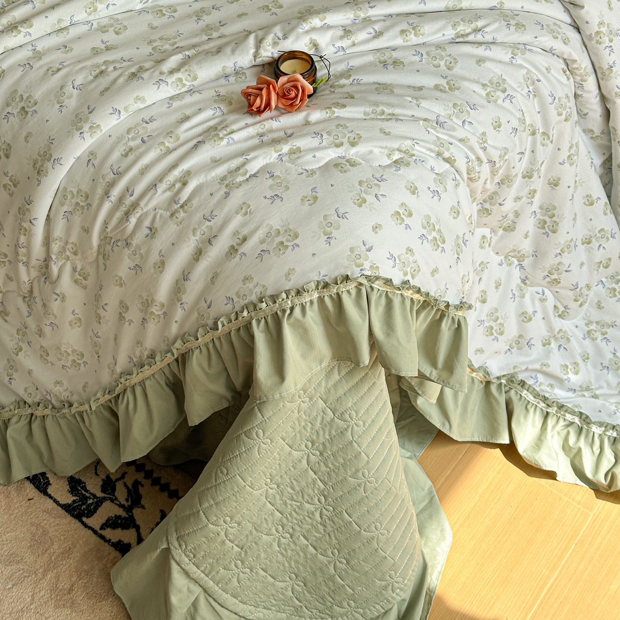 91家纺网 家纺一手货源 找家纺 星光耀 2026新款A类凉感天丝棉夏被床盖四件套 绿萝