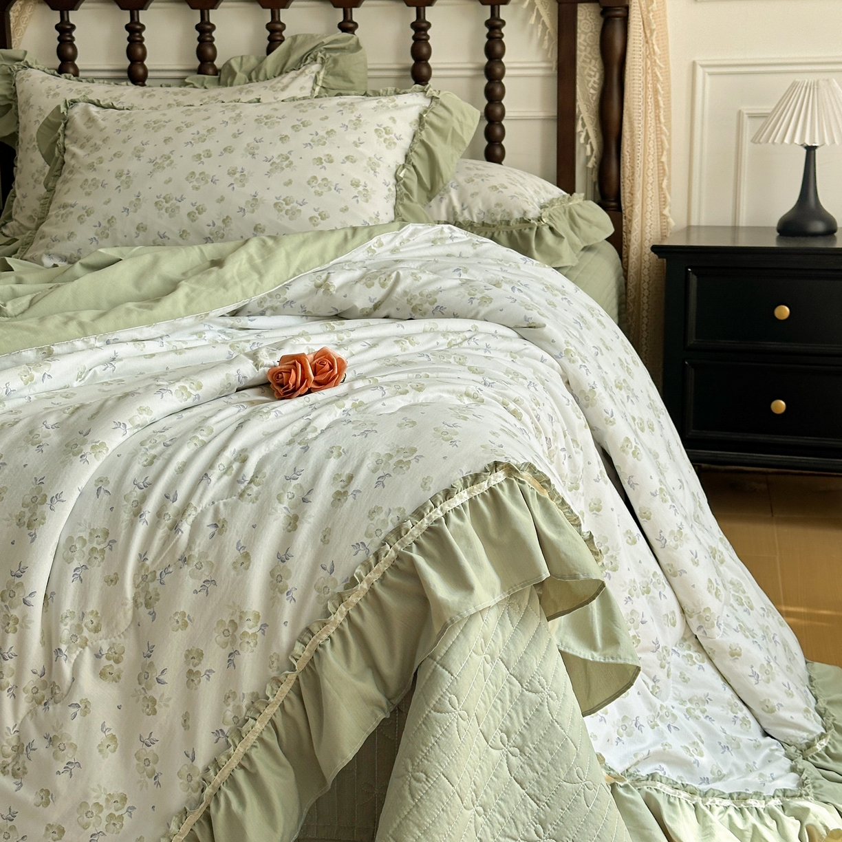 91家纺网 家纺一手货源 找家纺 星光耀 2026新款A类凉感天丝棉夏被床盖四件套 绿萝