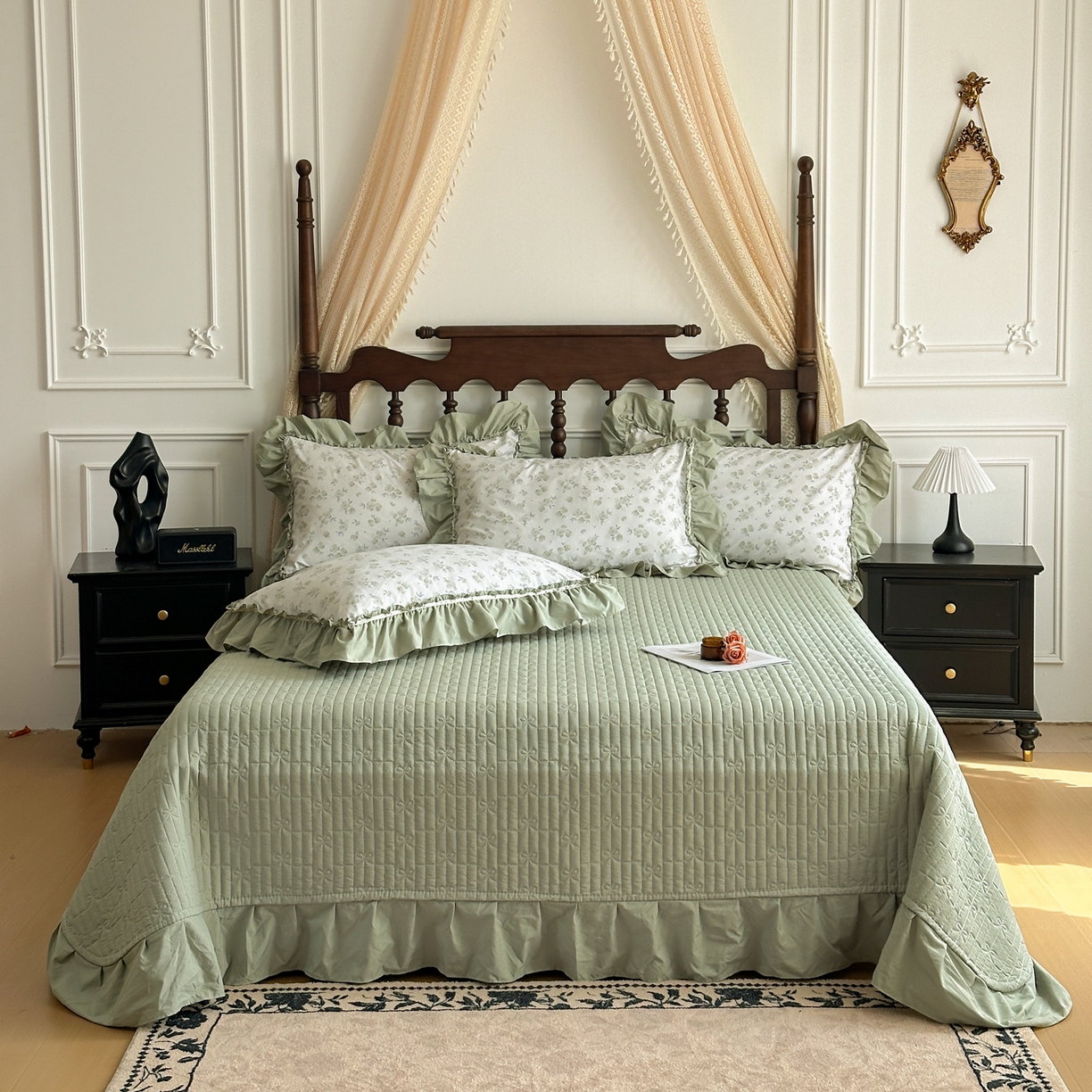 91家纺网 家纺一手货源 找家纺 星光耀 2026新款A类凉感天丝棉夏被床盖四件套 绿萝