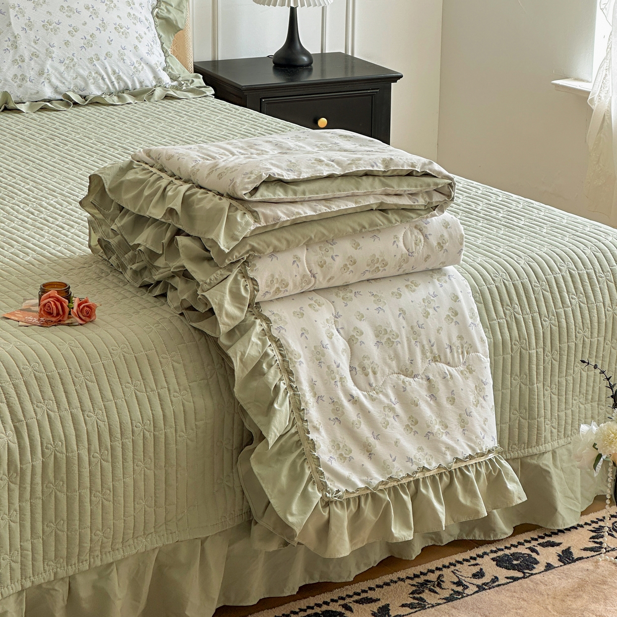 91家纺网 家纺一手货源 找家纺 星光耀 2026新款A类凉感天丝棉夏被床盖四件套 绿萝