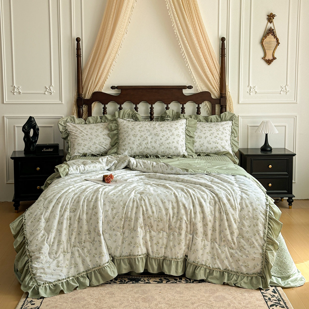 91家纺网 家纺一手货源 找家纺 星光耀 2026新款A类凉感天丝棉夏被床盖四件套 绿萝