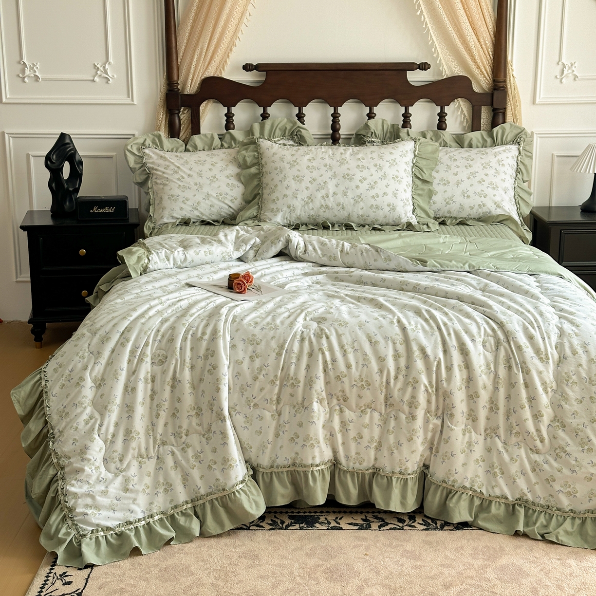 91家纺网 家纺一手货源 找家纺 星光耀 2026新款A类凉感天丝棉夏被床盖四件套 绿萝